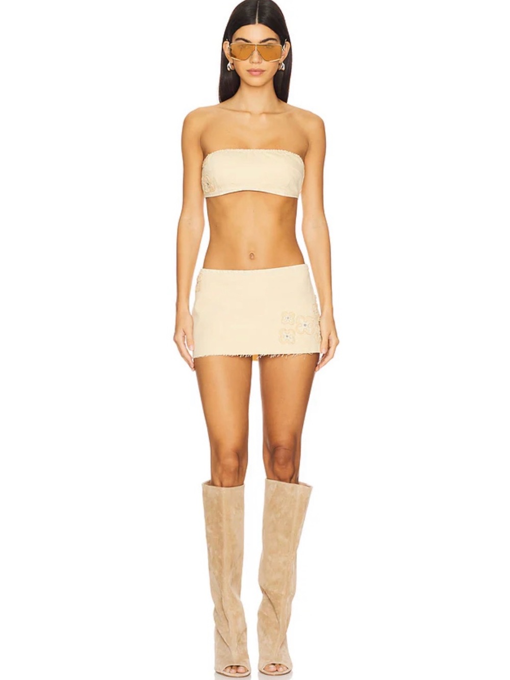 I.AM.GIA Fauna Tan Mini Skort with Floral Appliqué